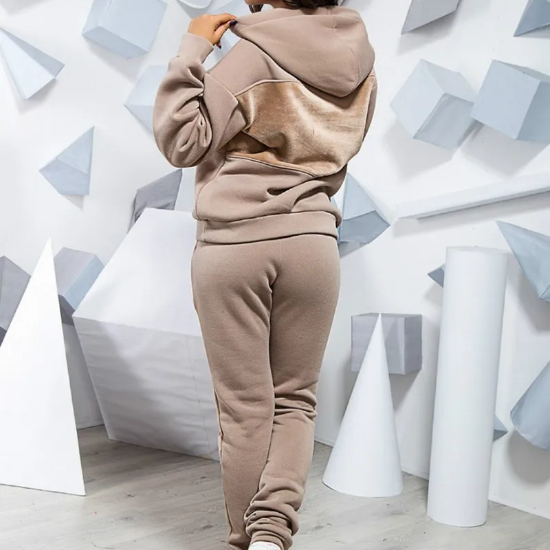 Комплект из 2 предметов толстовки Набор длинных брюк для женщин зимние брюки для бега Толстовка пуловер теплый спортивный костюм
