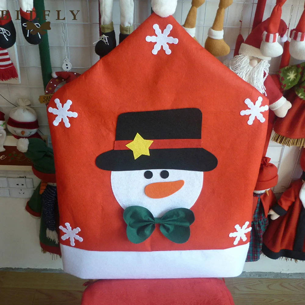 Snowman BIT. FLY, Рождественское украшение для дома, колпачки для стула, колпачки, капюшон, Красная шапка, для дома, вечерние, для ужина, стола, сделай сам, новогодний декор, товары - Цвет: Snowman