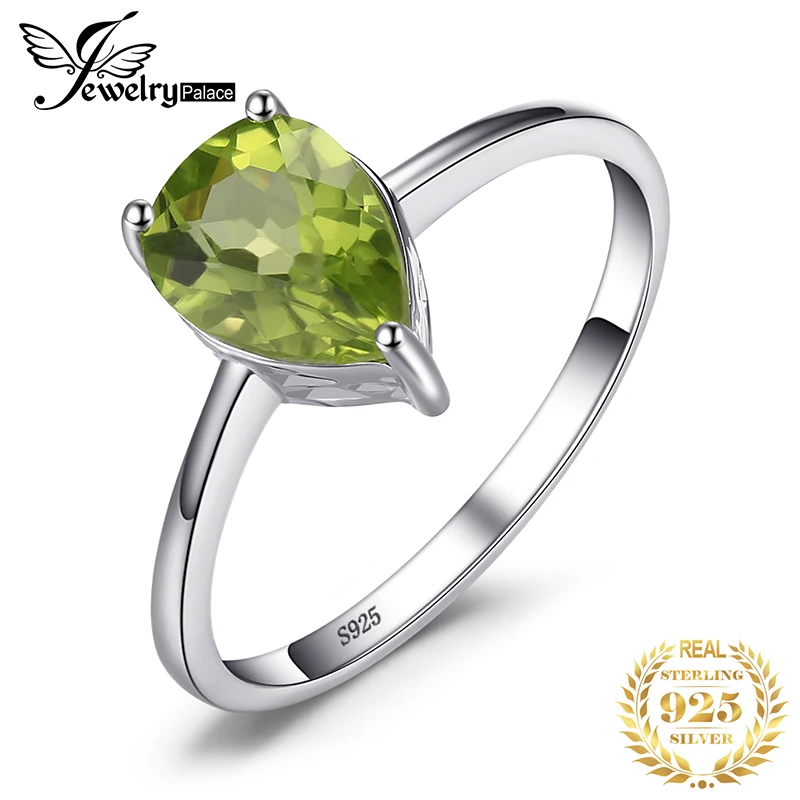 Jewelrypalace капли воды 1.2ct Природные Перидот Кольца для Для женщин Pure 925 Серебряное кольцо Красивые ювелирные изделия Новинка на продажу