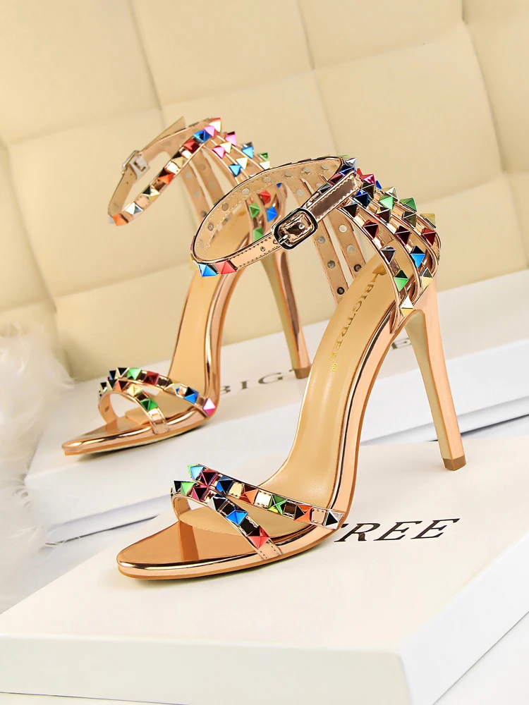 Colorful Gladiator Sandals  Rivet High Heels