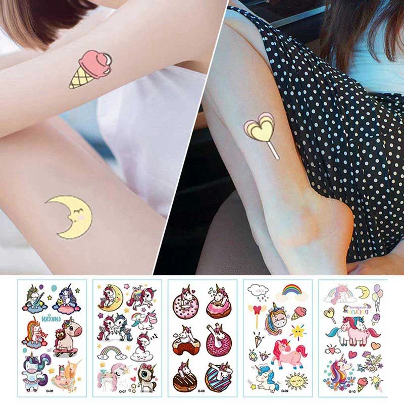 10pcs cute Cartoon Unicorn Tattoo For Kid Cute FakeTaty Tatouage Temporaire Body Art Waterproof Temporary Sticker | Дом и сад