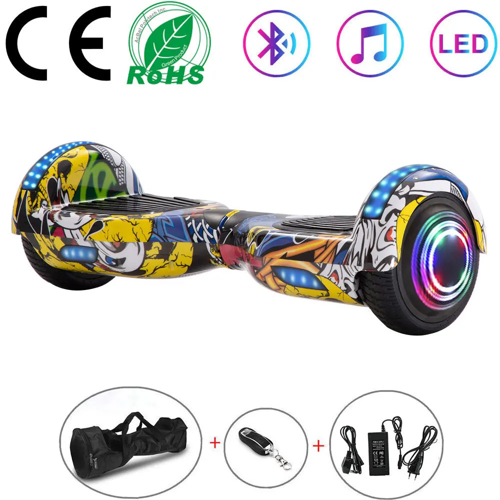 

Electric Scooter 6.5 Hoverboard Graffiti LED Wheels Lights For kids Smart Self-balancing Scooter Balance Board Bluetooth Bag