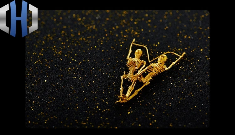Серьги-скелеты из чистого золота 24K с черепом, мужские и женские золотые серьги