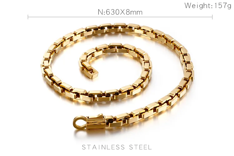 8mm Wide Stainless Steel Necklace For Men Basic Cubic Square Byzantine Chain Solid Metal Punk Collar Jewelry Free Shipping