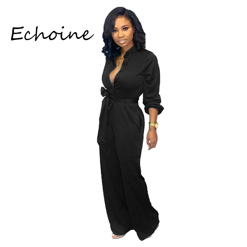 

Echoine Fashion Loose Jumpsuit Streetwear Botton With Belt Rompers Womens Jumpsuit Plus Size Bodysuit Overalls For Women