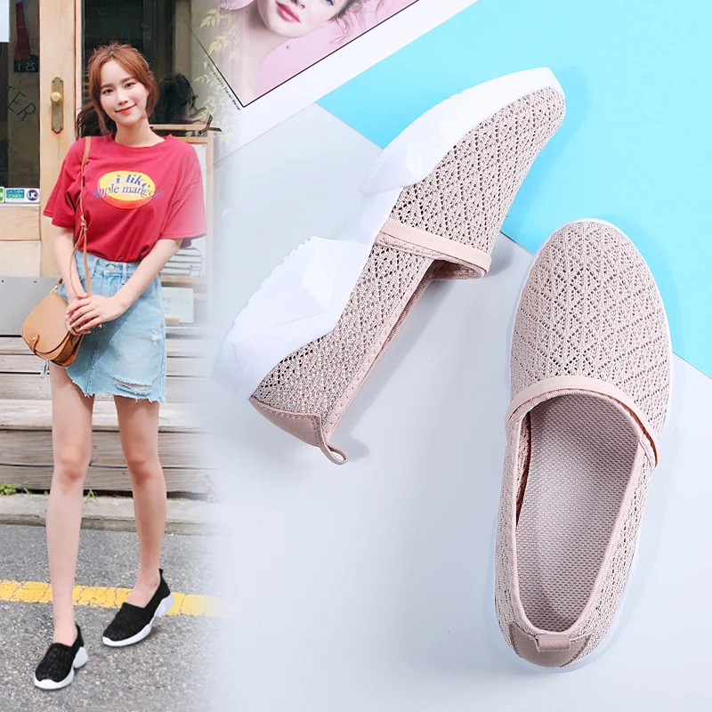 

2019 Summer women shoes women Breathable Mesh sneakers shoes ballet flats ladies slip on flats loafers shoes Plus size 42