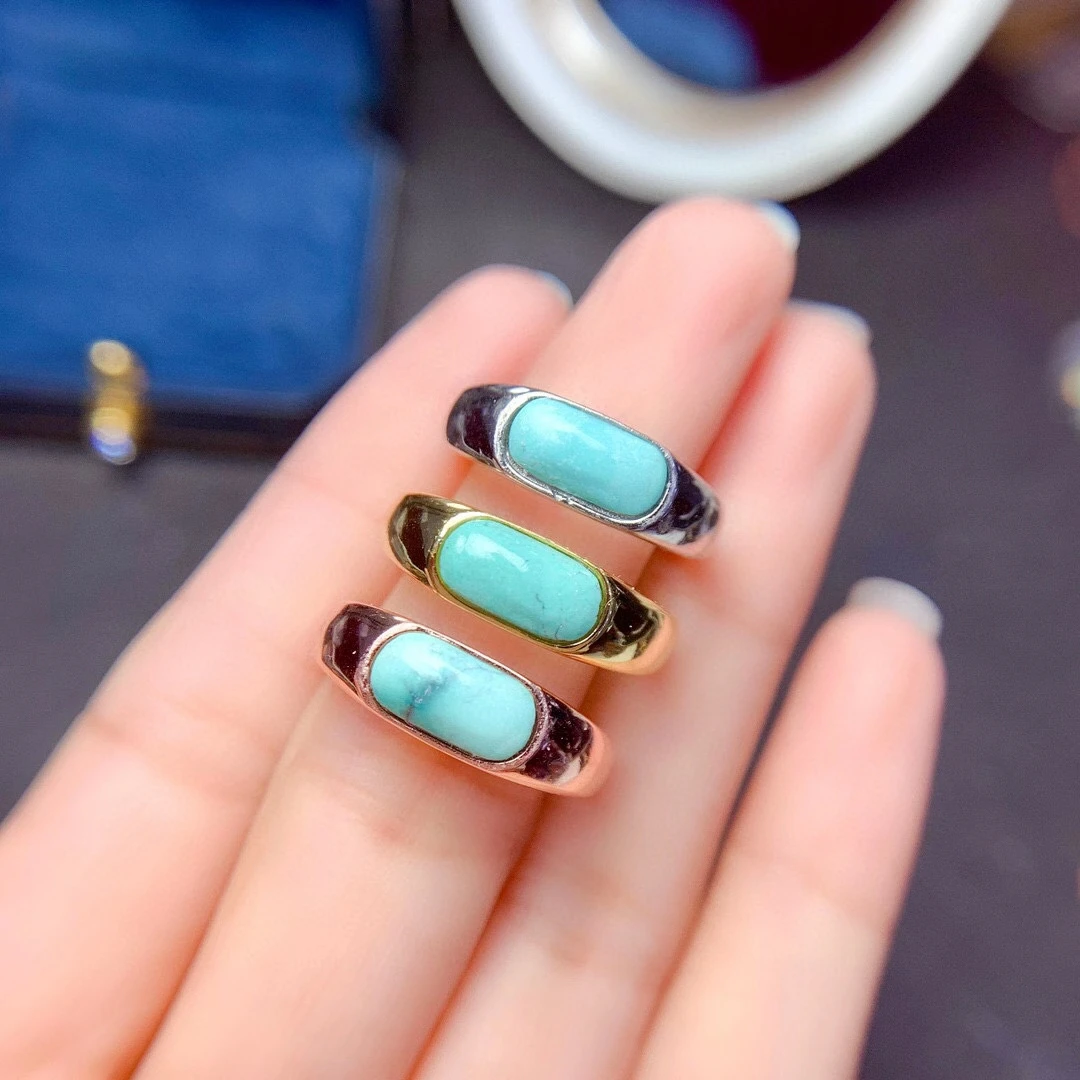 

Newest Blue Turquoise Ring for Woman Fine Jewelry Natural Gemstone Real 925 Silver Gold Plated Birthstone Gift