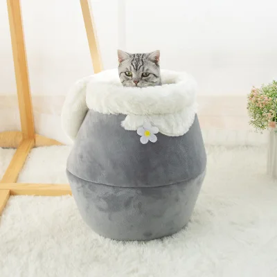 Кровать для кошки домик для кошки медовая банка глиняный горшок толстый мягкий Всесезонная кошка пещера Cptton замша дышащая Милая спальная кровать для питомца Шиншилла - Цвет: Grey
