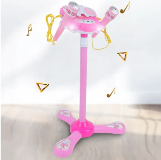 Children Dual Microphone Adjustable Karaoke Singing Machine Musical Instruments Toy Children Educational Loudspeaker Toys Gifts
