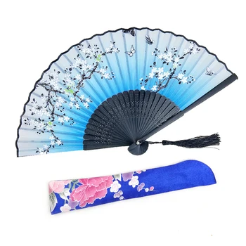 

50Pcs Personalized Chinese Japanese Folding Fan,Wooden Shank Classical Dance Fan,High Quality Tassel Elegent Female Fan Gifts