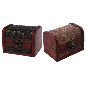 

2pcs Antique Style Embossed Flower Jewelry Gift Necklace Wood Case Box, Bronze - S & M