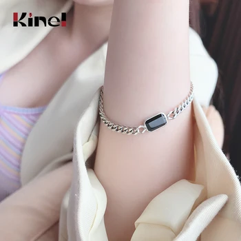 

Kinel 2020 New French 925 Sterling Silver Black Square Agate The Most Expensive Thing Silver Bracelet for Women 925 Jewelry