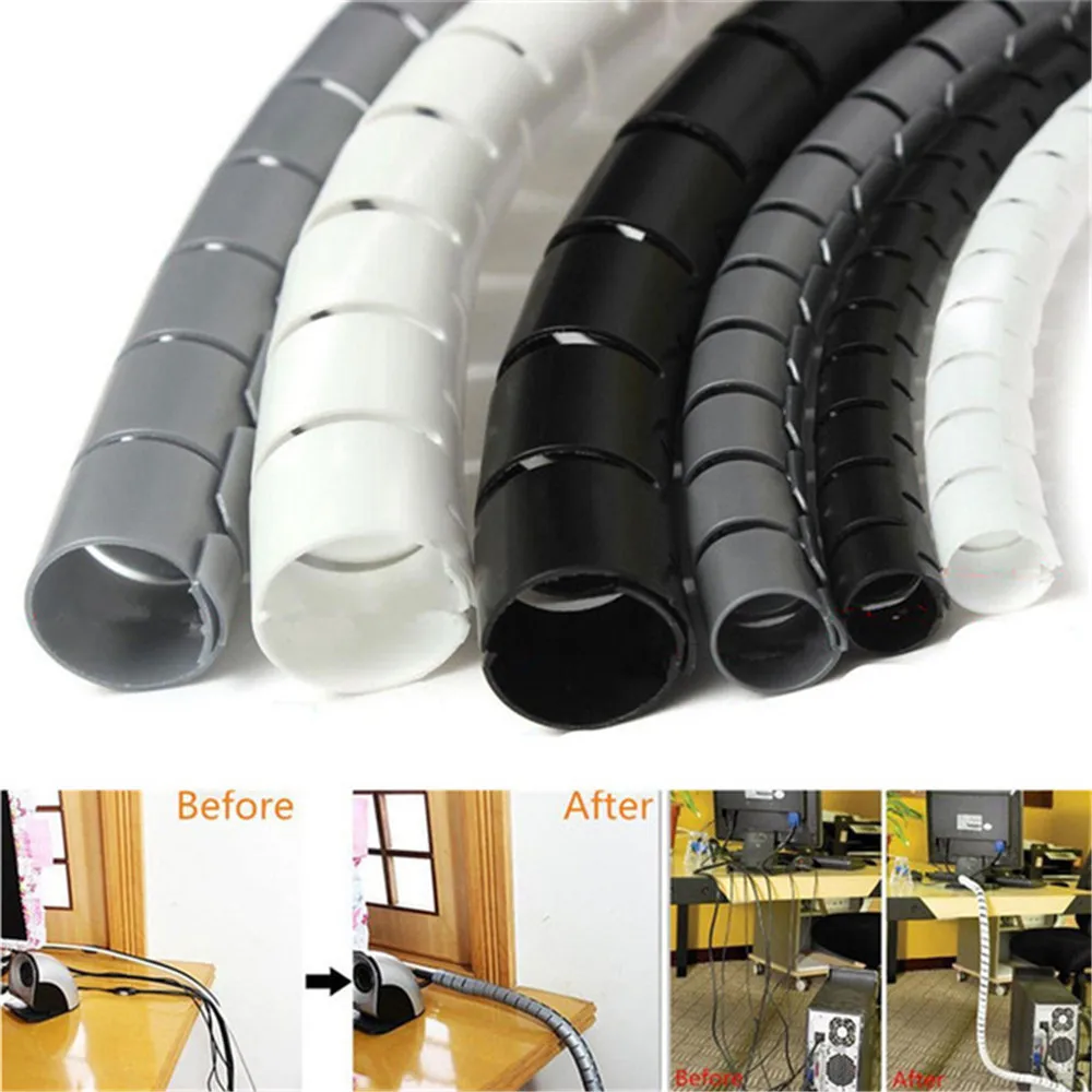 1.5m Length Cable Winder Flexible Spiral Tube Wire Organizer Cable Holder Wire Management Cord Protector Cable Wrap Clip