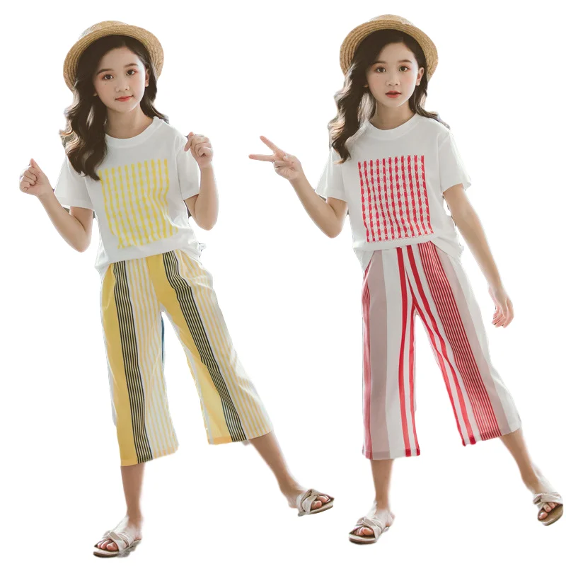Лето 2020 костюм с короткими рукавами для крупных девочек комплект детской одежды