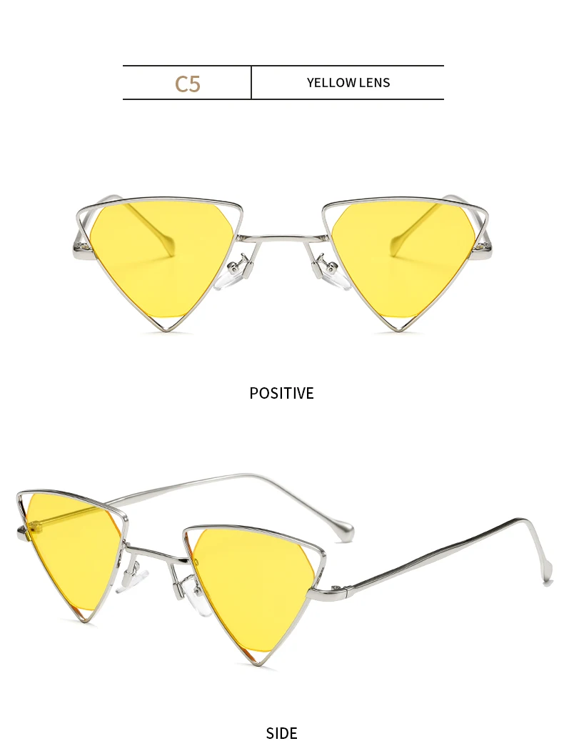 Longkeperer Новые панк Солнцезащитные очки для женщин треугольные Oculos новые винтажные очки ажурная металлическая оправа Модные солнцезащитные очки для мужчин Okulary - Цвет линз: C5 Yellow