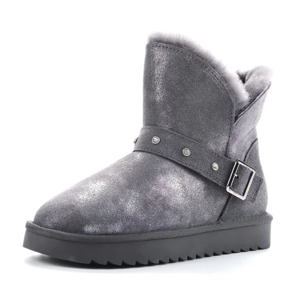 Genuine Leather Snow Boots Austrialia Classic Women Boots Real Fur Wool Winter Shoes Platfrom Warm Ankle Boots Plus Size DE - Color: Dark Gray Boots