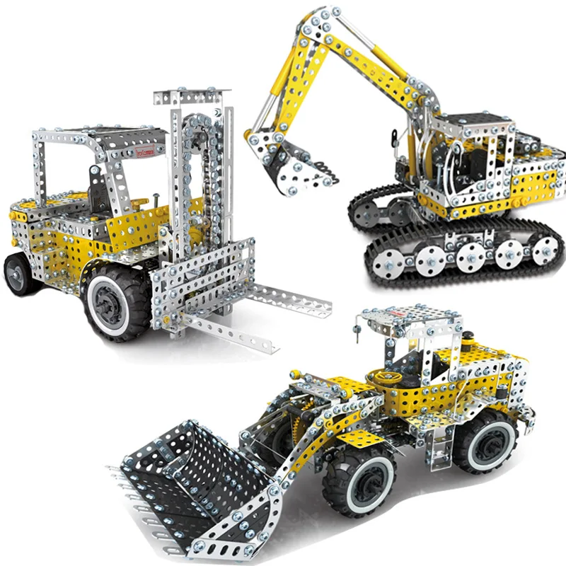 

Metal Assembled Toys Screw Nut Disassembly Building Blocks Engineering Vehicle Model Forklift Bulldozing Excavator