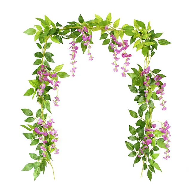 180cm Fake Ivy Wisteria Flowers Artificial Plant Vine Garland for Room Garden Decorations Wedding Arch Baby Shower Floral Decor rose red Wisteria