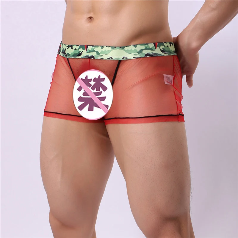 Красный Пестрые трусы шорты с сетчатой подкладкой Ethika Calecon боксеры Homme сексуальный для Гея шорты-боксеры Ethika Для мужчин нижнее белье; трусы-Для мужчин боксер прозрачный - Цвет: Красный