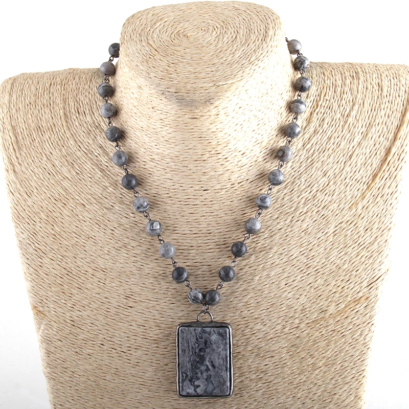 Ювелирные изделия из натурального камня четки цепочка прямоугольник камень ниспадающее ожерелье на шею Женское Ожерелье