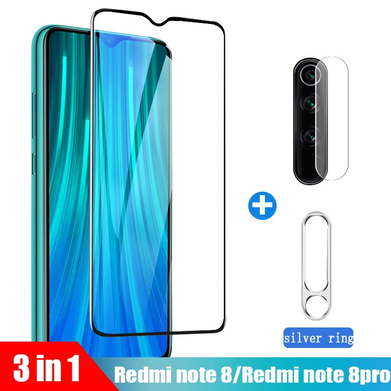 3in1 silver ring 3 в 1 закаленное стекло для Xiaomi Redmi note 8 note8 pro пленка для объектива и кольцо Стекло и закаленное стекло для Redmi note 8 pro - Цвет: 3in1 silver ring