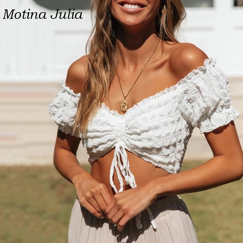 Женский короткий топ с открытыми плечами motin julissa Пляжная блузка в стиле бохо