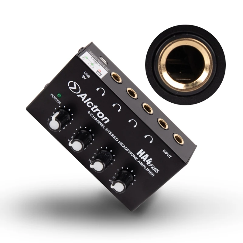 Alctron 4 Channel Portable Stereo Headphone Amplifier Mini Earphone Splitter Amp TRS Headphones Output Jack