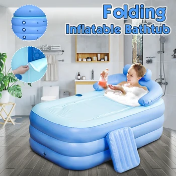 

160 *84* 64cm Blue Large Size PVC Folding Portable Inflatable Bath Bathtub For Adults With Air Pump SPA Household Inflatable Tub