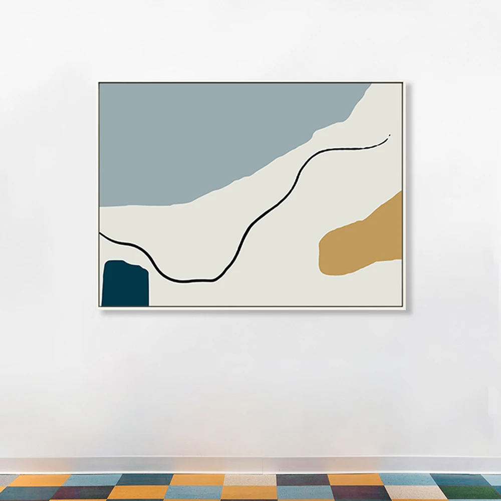 

Hand-painted Abstract Painting On Canvas Minimalist Line Decorative Painting Gentle Haze Blue Oil Paintings Modern Wall Decor