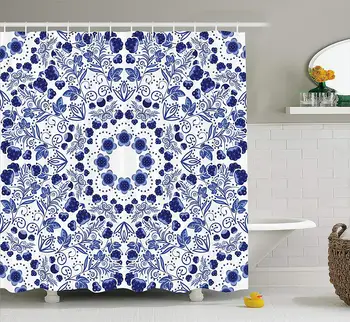 

Middle Eastern Swirl Petals Shower Curtain Ethnic Ottoman Folk Art Flower with Effects Boho Arabesque Design Fabric Bathroom