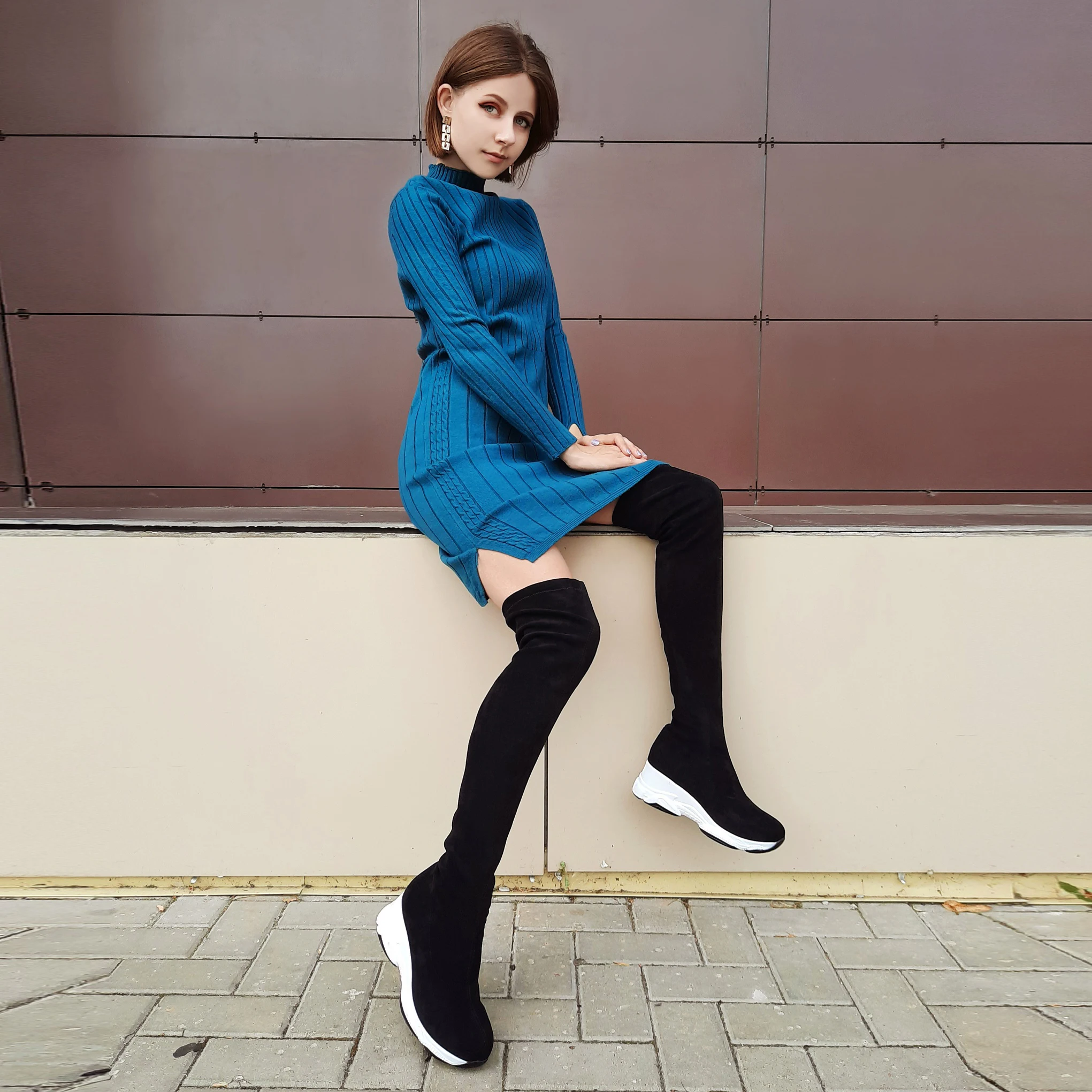 Women High Heel Boots Round Toe Over The Knee Size 34-43