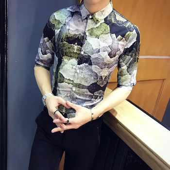 

Fashion Floral Shirt Men Summer 2020 Half Sleeve Men Casual Shirts Digital Print Slim Fit Night Club Prom Tuxedo Dress Blouses