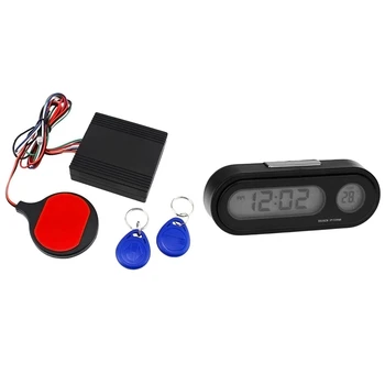 

2 Set Accessories: 1 Set Motorcycle IC Card Alarm Induction Invisible Lock & 1 Set Car Electronic Clock Thermometer