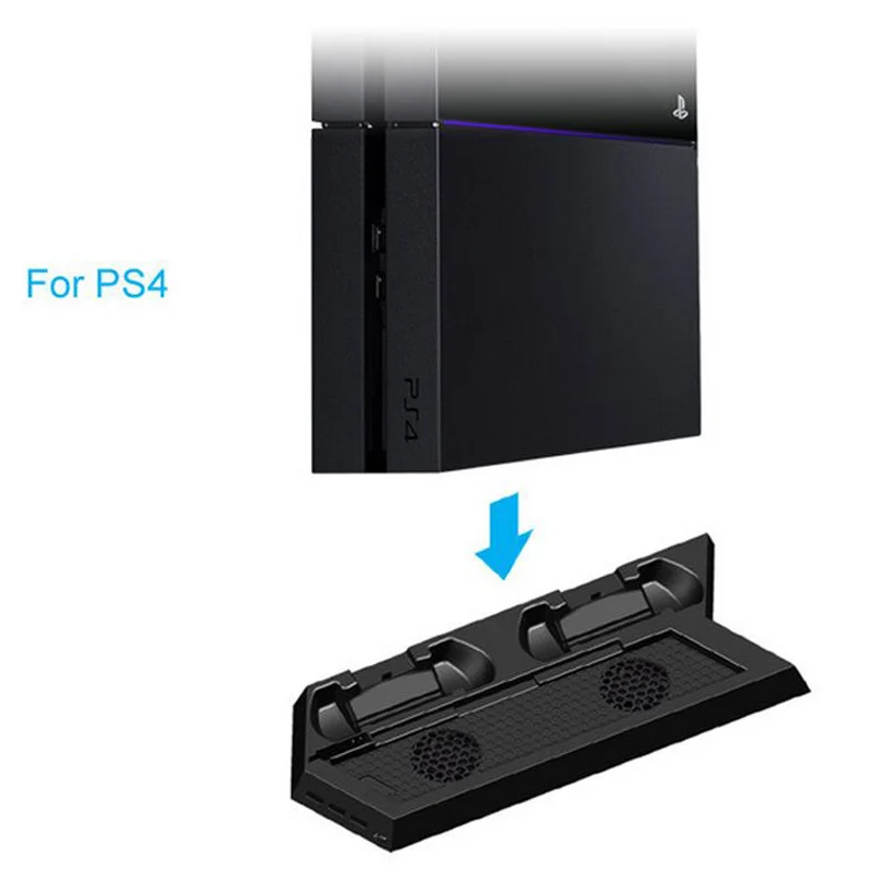 For PS4 Stand PS4 Slim Vertical Stand Cooling Fan with Gaming Controller Dual Charging Station Dock for Sony Playstation 4 Slim