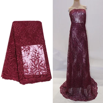 

Bestway Top African Lace Fabric 2020 High Quality Bead Stone Nigerian Women Wedding Party Dress 5 Yards French Tulle Lace Fabric