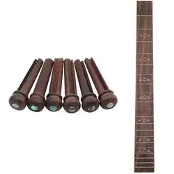 6Pcs Wood Guitar Pins Rosewood Strings Pegs Slotted Endpin With Abalone Dot & 1Pcs Guitar Fretboard 46Cm