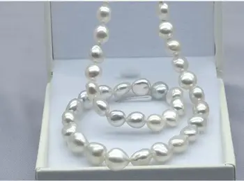 

baroque 10-11mm freshwater white pearl necklace 18inch silver
