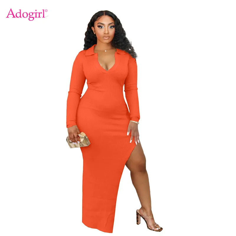 Adogirl Women Solid Ribbed Maxi Dress 