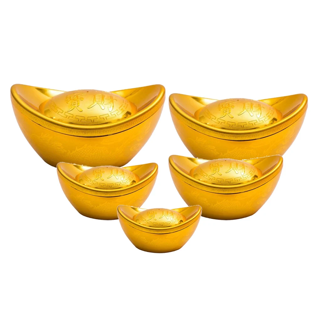 

5pcs Simulation Gold-Plated Chinese Yuanbao Ornament for Spring Festival