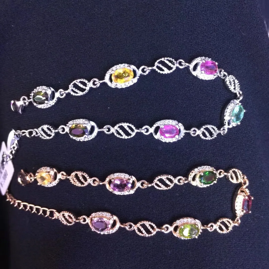

Tourmaline Bracelets S925 Silver White Gold Plated Natural Rose Gold Two-color Selectable Pendant Tail Adjustable Tourmaline Bra