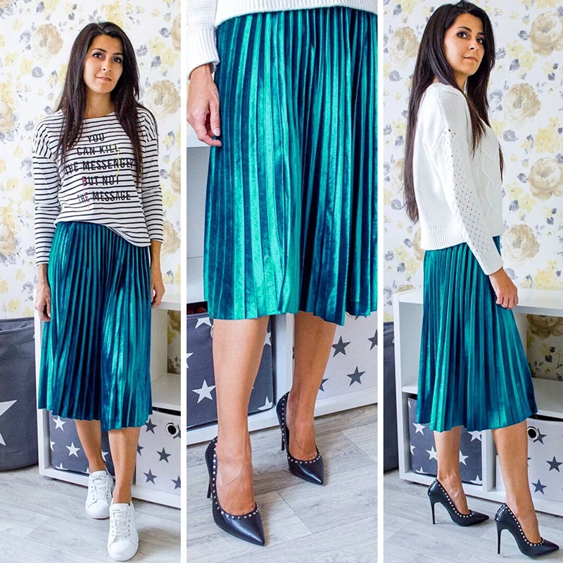 Ladies Vintage Autumn Winter Women Velvet Skirt High Waisted Elegant Sexy Skinny Black Pleated Skirts Female Maxi Skirts Womens 2