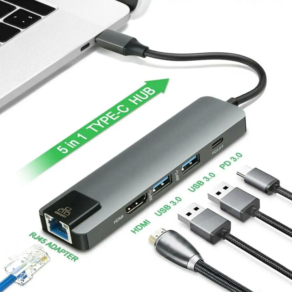 5 in 1Type C HUB 4 Port USB-C to USB 3.0 Splitter Converter Adapter Cable for Macbook Pro iMac PC Laptop Notebook Accessories