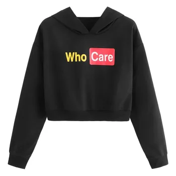 

Sports Short Sweatshirt Women Letter Print Crop Hoodie Fall Women Long Sleeve Crop Top Pullover Women'S Top Female Coat