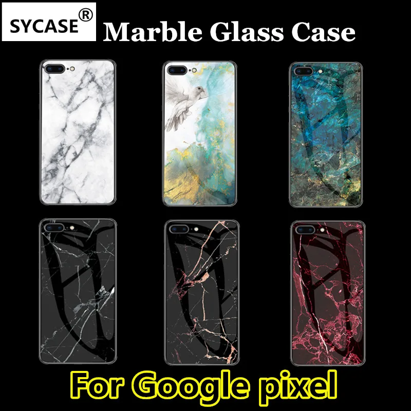 SYCASE Luxury Marble Glass Case For Google pixel 3A 3AXL case Tempered Protective Back Cover |
