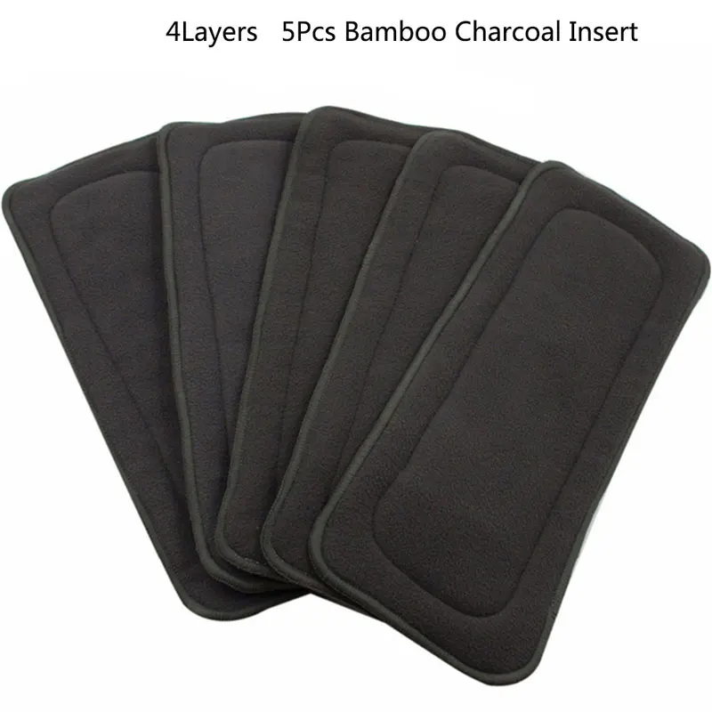 4layers insert Ohbabyka 10 шт./лот Многоразовые Детские Подгузники моющийся вкладыш подгузники 5 слоев древесного угля бамбука эластичные карманные подгузники вставки - Цвет: 4layers insert
