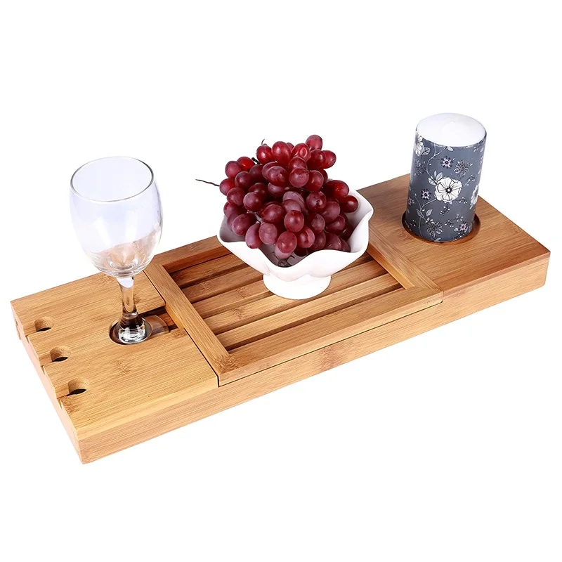 Bamboo wooden bathtub rack, bathtub rack, retractable mobile phone stand, bathroom bath stand