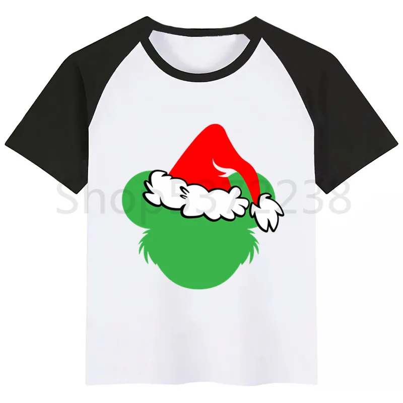 Grinch/детская футболка; летние топы для мальчиков и девочек; повседневная детская футболка с короткими рукавами и принтом с героями мультфильмов; детская одежда - Цвет: BlackA