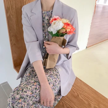 

Purple suit coat women's 2020 summer new Korean five part pants loose suit suit suit