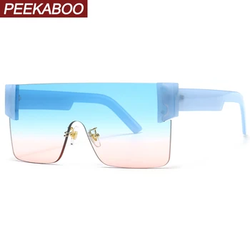 

Peekaboo rimless square sunglasses for women one piece lens uv400 male sun glasses retro flat top gradient lens blue yellow