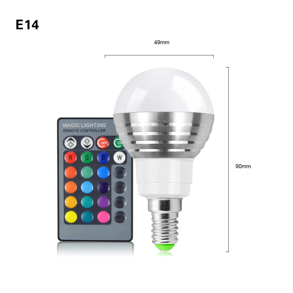 bright night light E27 E14 Smart Control Lamp 16Color Changing Magic Bulb Led RGB Dimmable Light Smart Control Spotlight with 24 Key Remote Control night light for bedroom Night Lights